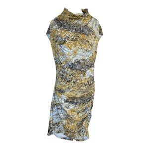 Anthropologie Maya Ruched Cowl Neck Mini Dress Animal Print Large